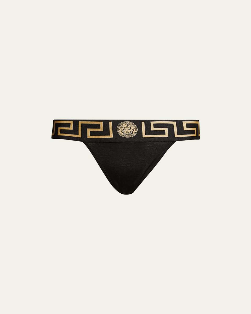 Greca-Border Stretch Cotton Thong